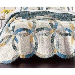 Martha Stewart Collection Wedding Rings Blue Full/Queen Quilt ,$340 NWT